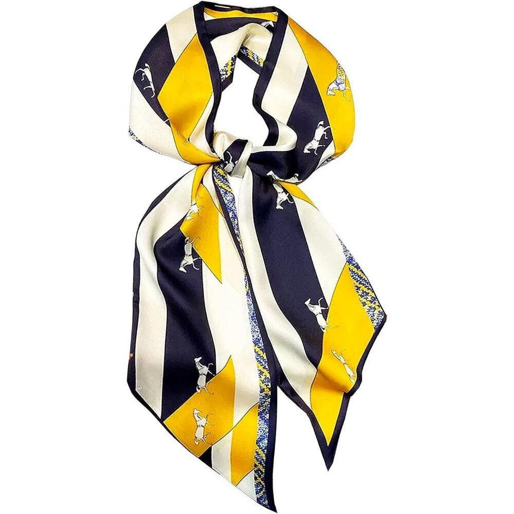 Women's blue and White Pony Fashion Purse Scarf For Handbags Silky Bag Scarfs